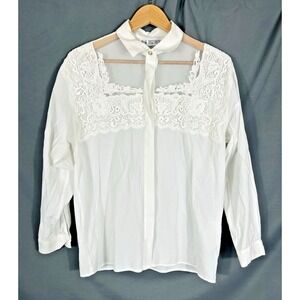 Vintage Together White Equestrian Lace Embroidered Pearl Button Up Top Size M